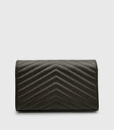 Saint Laurent Envelope Chain Wallet Dark Grey Chevron