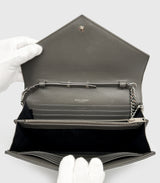 Saint Laurent Envelope Chain Wallet Dark Grey Chevron