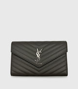 Saint Laurent Envelope Chain Wallet Dark Grey Chevron