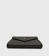 Saint Laurent Envelope Chain Wallet Dark Grey Chevron