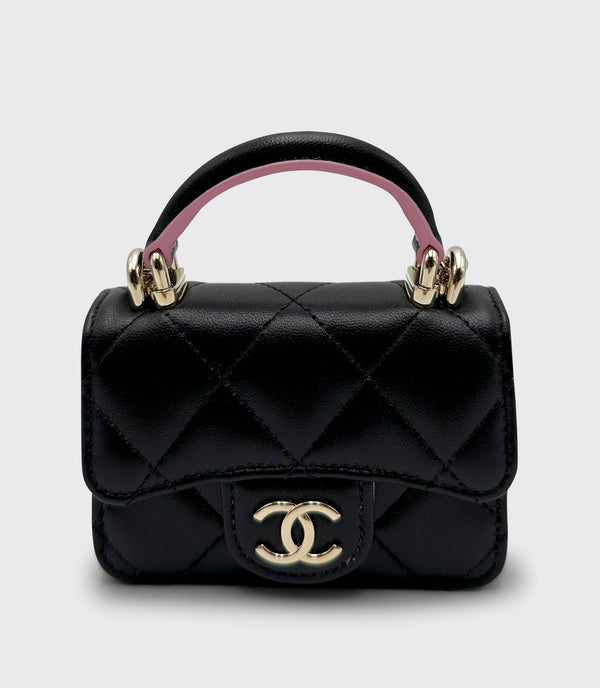 Chanel micro top handle card holder with chain